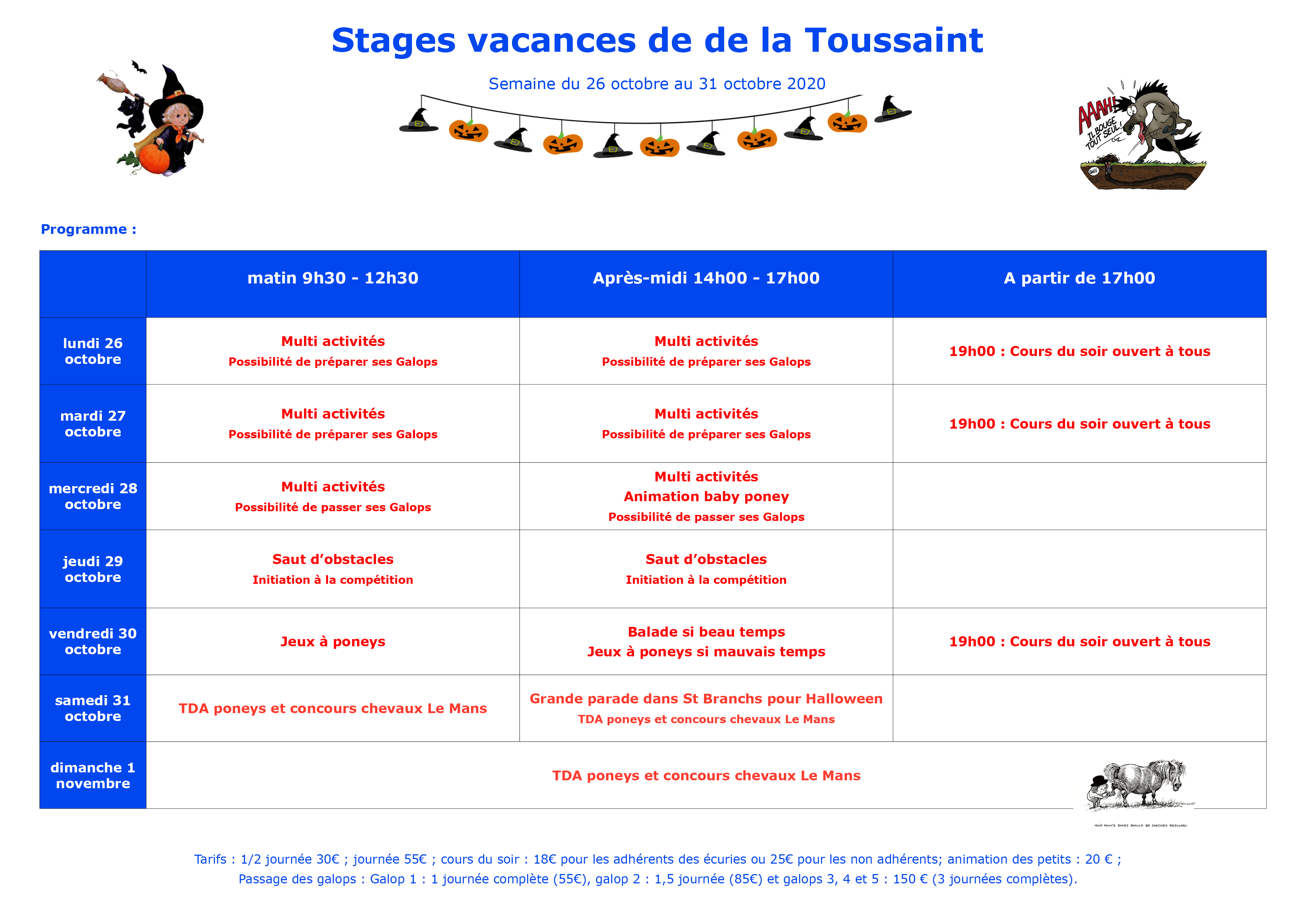 programme des satges deuxieme semaine