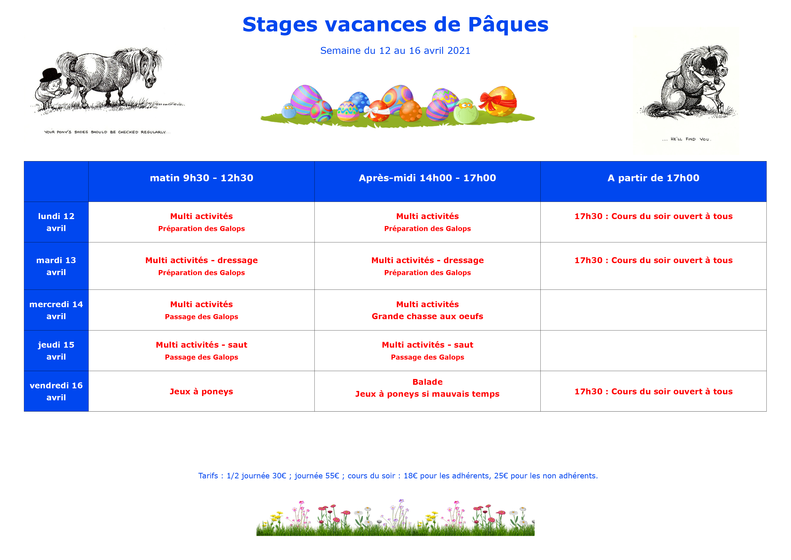 Programme des stages centre équestre du Noyer